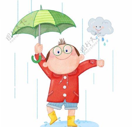 雨中男孩水彩手绘插图13