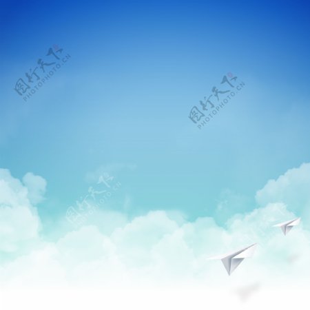 蓝天白云纸飞机背景素材