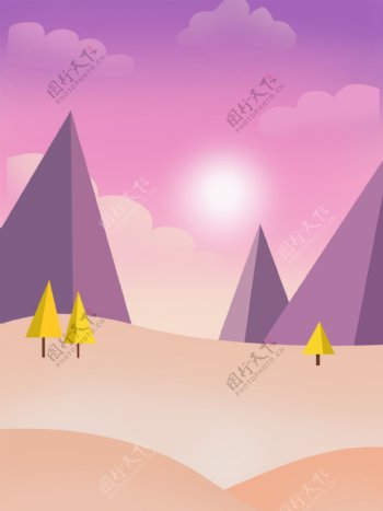 梦幻紫色水粉手绘风景背景