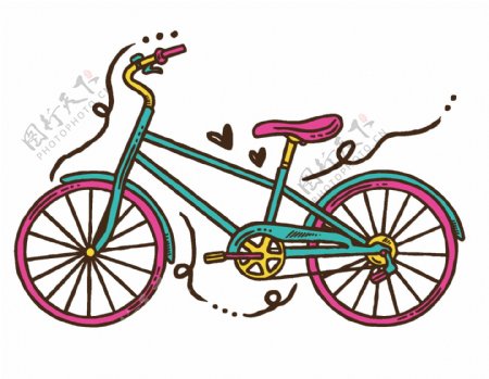 手绘彩色自行车元素