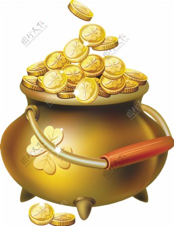 金色罐子里的圆形金币矢量图