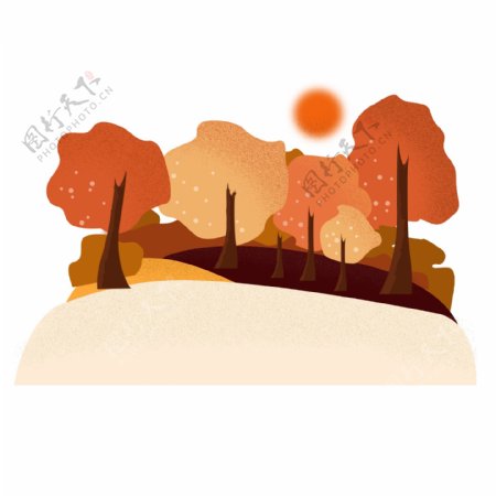 枫树林橘色手绘植物元素原创商用元素