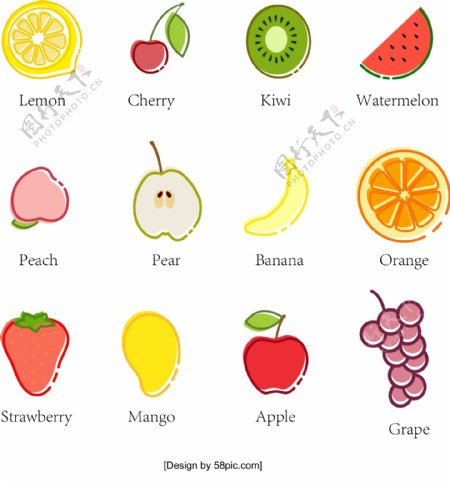 创意扁平化水果图标