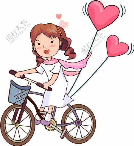 骑爱心单车的小女孩矢量图