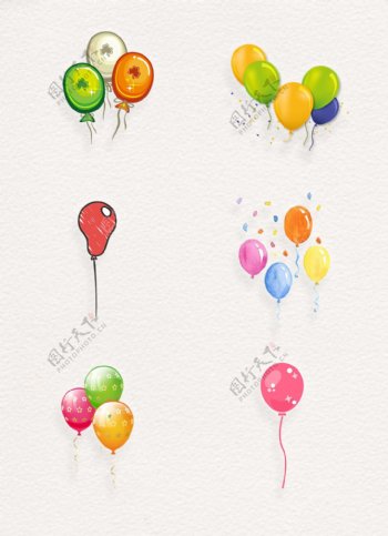 卡通彩色气球漂浮png素材