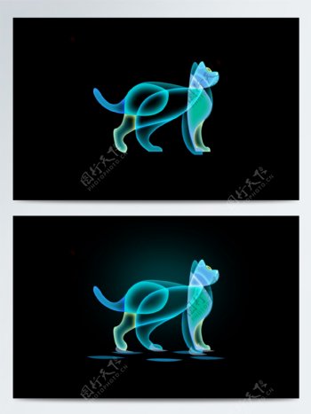 光感效果动物梦幻蓝色高光炫彩幻想之光原创可爱动物狗光效元素设计