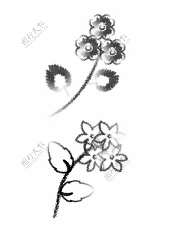 PS水墨植物花朵树枝设计元素