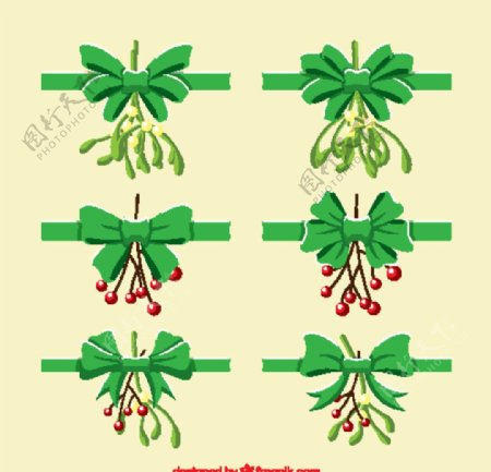 6款绿色圣诞植物蝴蝶结