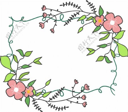 手绘矢量植物花朵卡通边框元素
