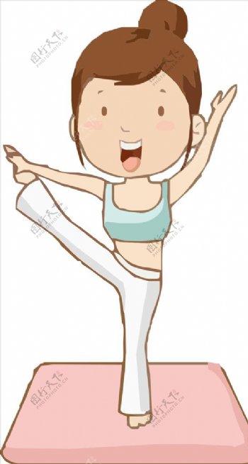 瑜伽卡通瑜伽女孩健身体操卡通