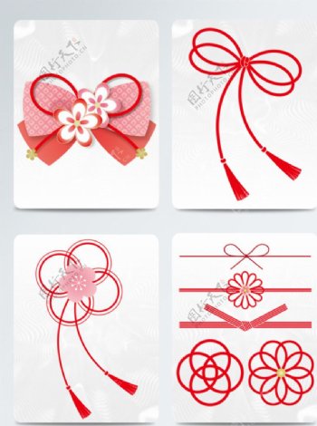 日式和风红色蝴蝶结樱花装饰元素