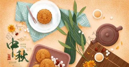中秋节月饼传统美食插画
