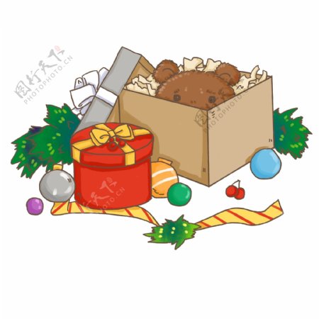 平安夜圣诞节礼物盒小熊玩偶圆形礼物盒