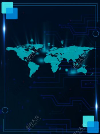 蓝色科技世界地图商务广告背景