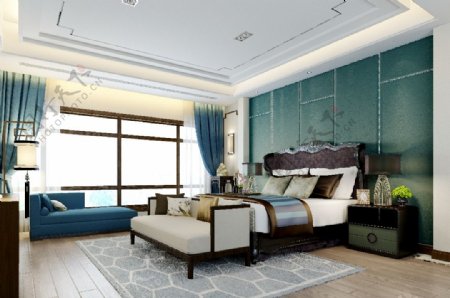 新中式现代混搭卧室效果图