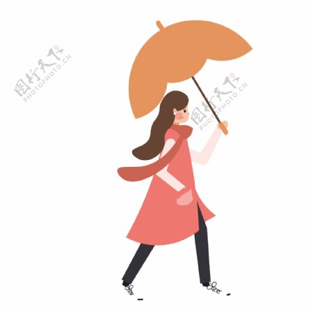小清新拿着雨伞的女生设计可商用元素