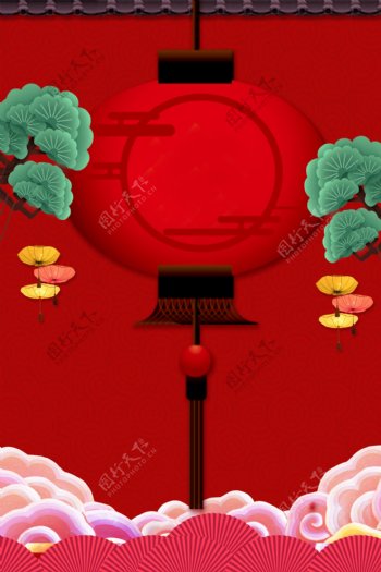 松树时尚猪年中国风新春广告背景