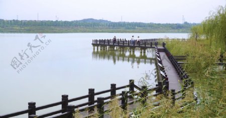 湖畔木栏桥