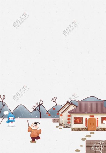彩绘中国风新年大雪背景素材