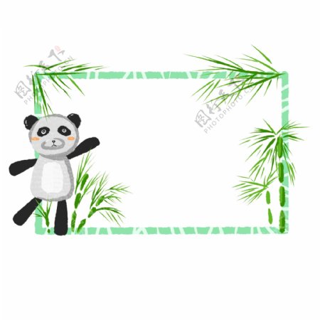 商用手绘扁平化卡通风格熊猫边框素材