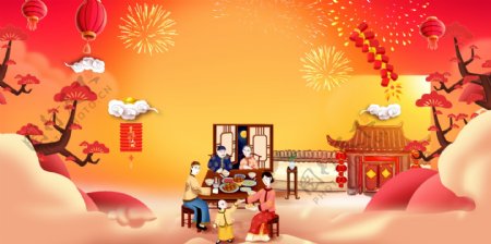 传统中国风猪年新春背景设计