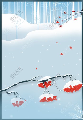 白色大雪节果枝背景设计