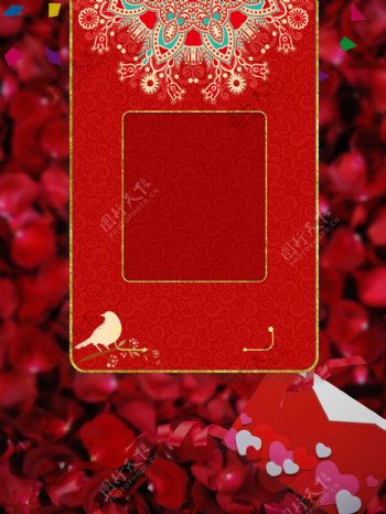 中国风红色喜庆婚礼邀请函背景设计