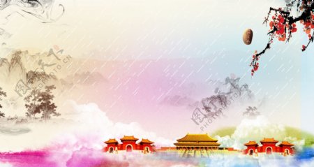 中国风水墨山水背景素材