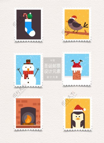 卡通圣诞邮票ai设计元素