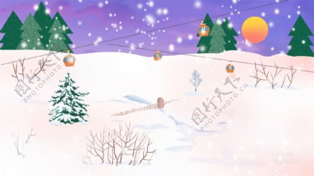圣诞节卡通雪地松树背景设计
