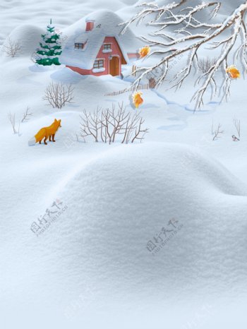 白色雪地传统冬至节气背景