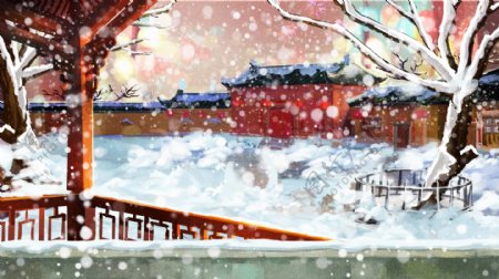中国风冬季大雪背景设计