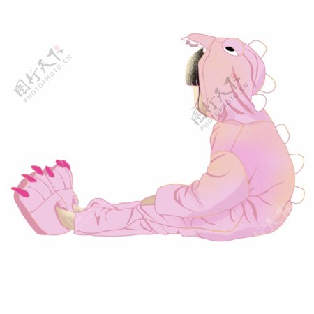 手绘可爱女孩穿着粉色恐龙睡衣原创元素