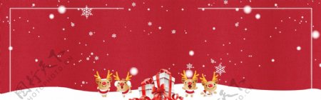 雪花礼品盒红色圣诞节卡通banner背景