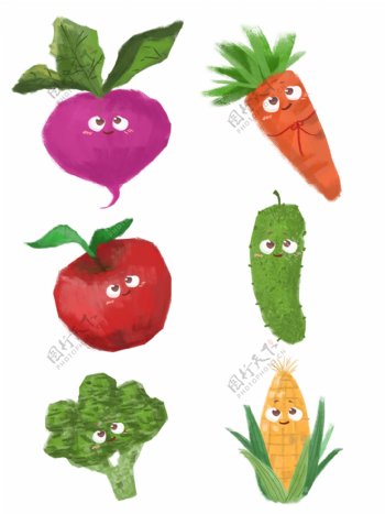 手绘儿插卡通简约蔬果设计元素