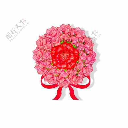 手绘喜庆婚礼玫瑰胸花透明底可商用素材