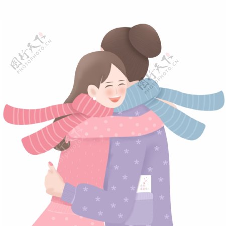 感恩节互相拥抱的母女俩