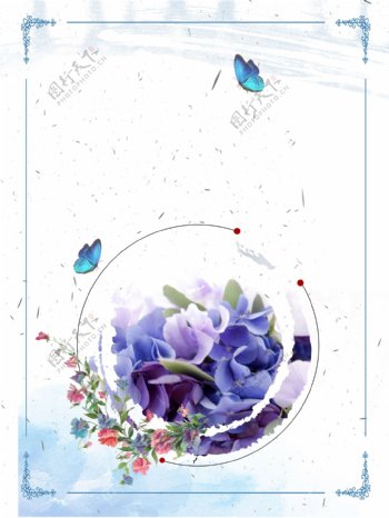 彩绘花朵蝴蝶边框背景