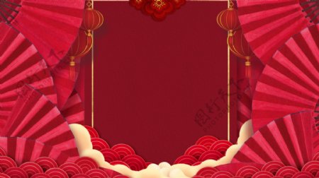 古典折扇大红色喜庆春节背景
