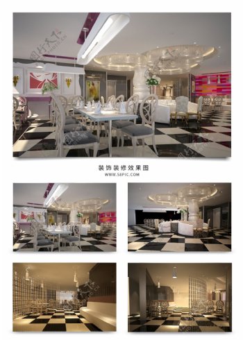 现代餐厅效果图大厅空间模型