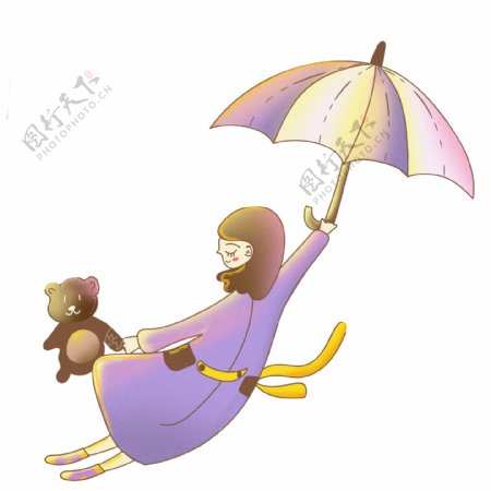 彩绘打着伞的女孩