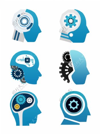 人工智能蓝色科技机械齿轮AI大脑商用素材
