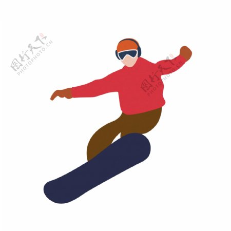 手绘可爱男孩滑雪原创元素