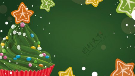 手绘平安夜圣诞蛋糕绿色背景素材