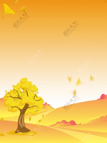 秋季银杏树落叶背景设计