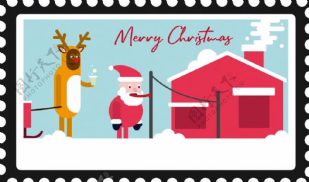 圣诞邮票小贴纸搞笑圣诞老人矢量元素