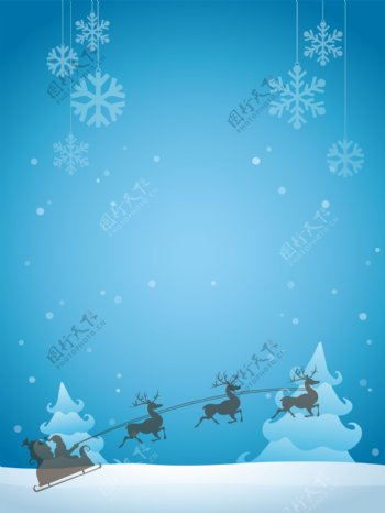 蓝色清新圣诞节雪地雪花背景