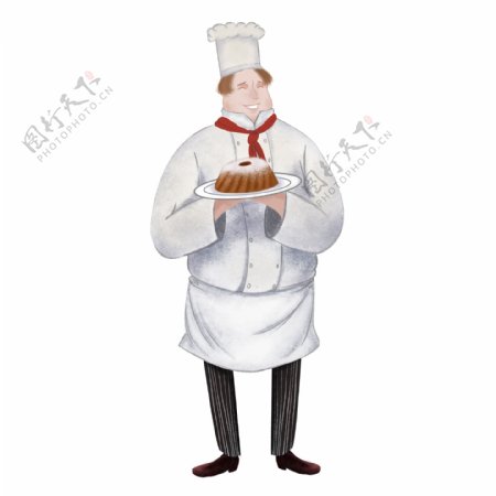 手持蛋糕胖胖的厨师