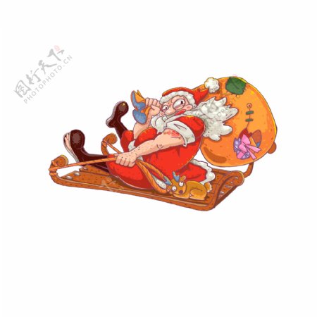 彩绘坐在雪橇上的圣诞老人