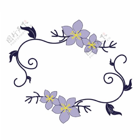 简约紫色花卉藤蔓边框装饰元素设计